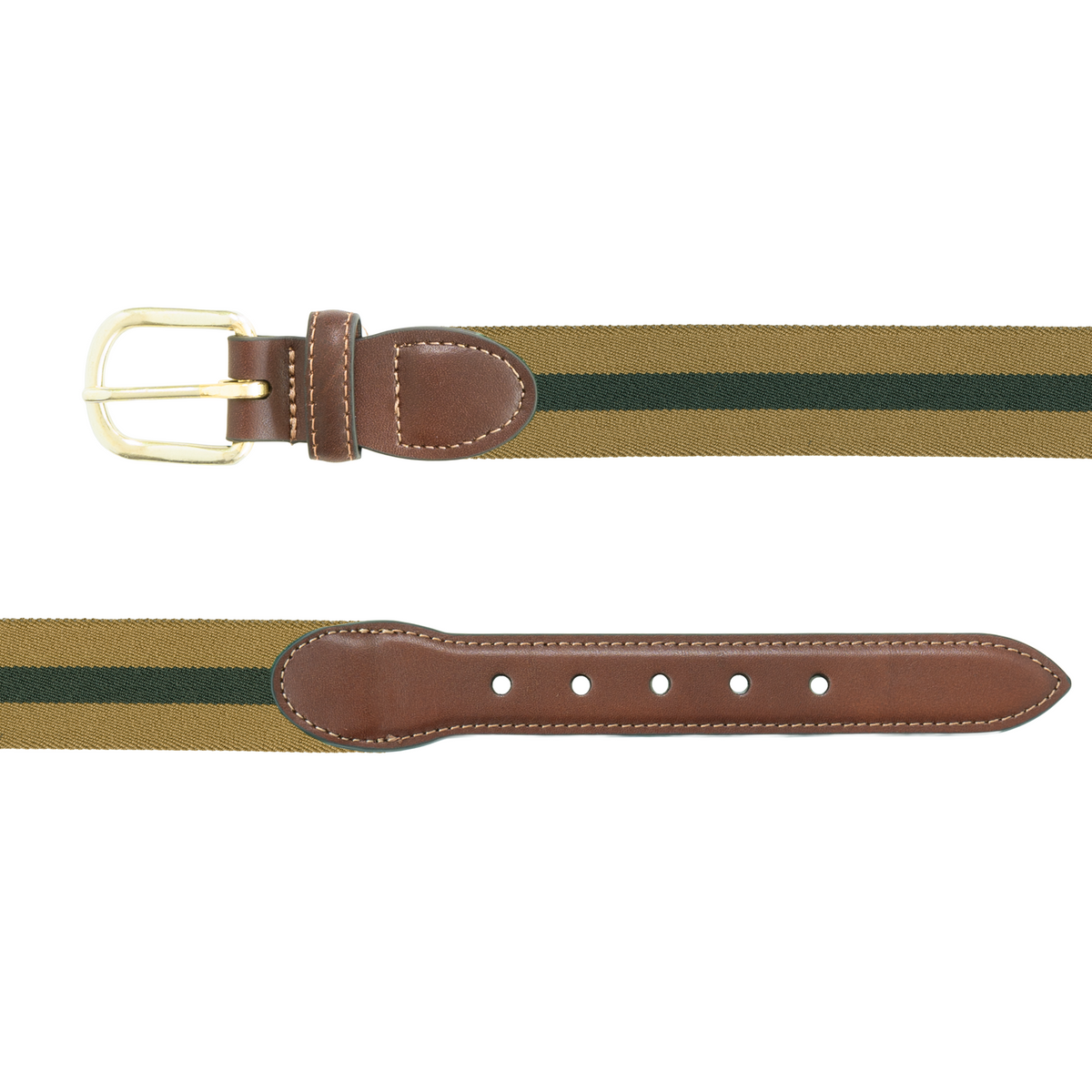 Khaki/Navy Stretch Leather Tab Belt