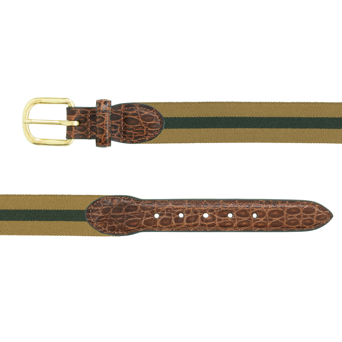 Khaki/Navy Stretch Leather Tab Belt