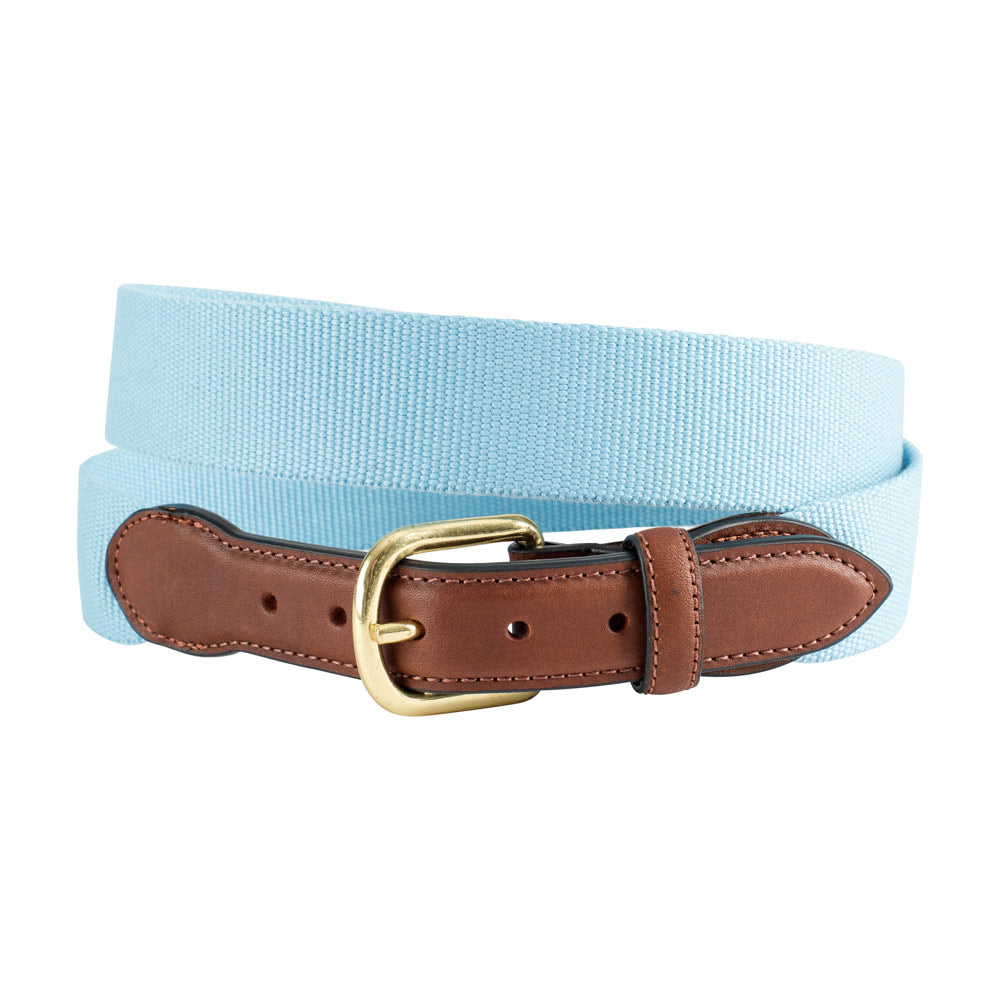 Textured Light Blue Belgian Surcingle Leather Tab Belt