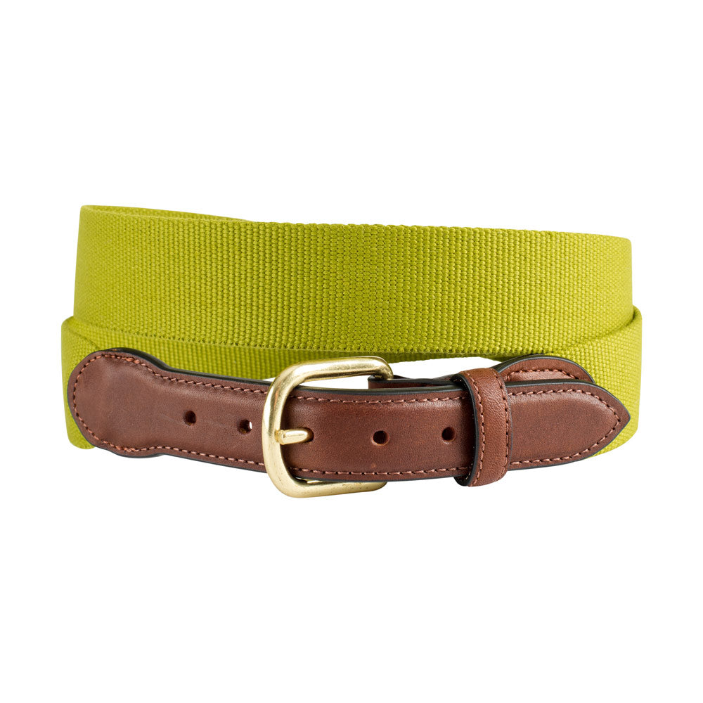 Textured Grass Green Belgian Surcingle Leather Tab Belt