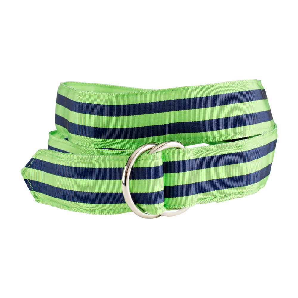 Lime Green &amp; Navy Grosgrain Ribbon D-Ring Belt
