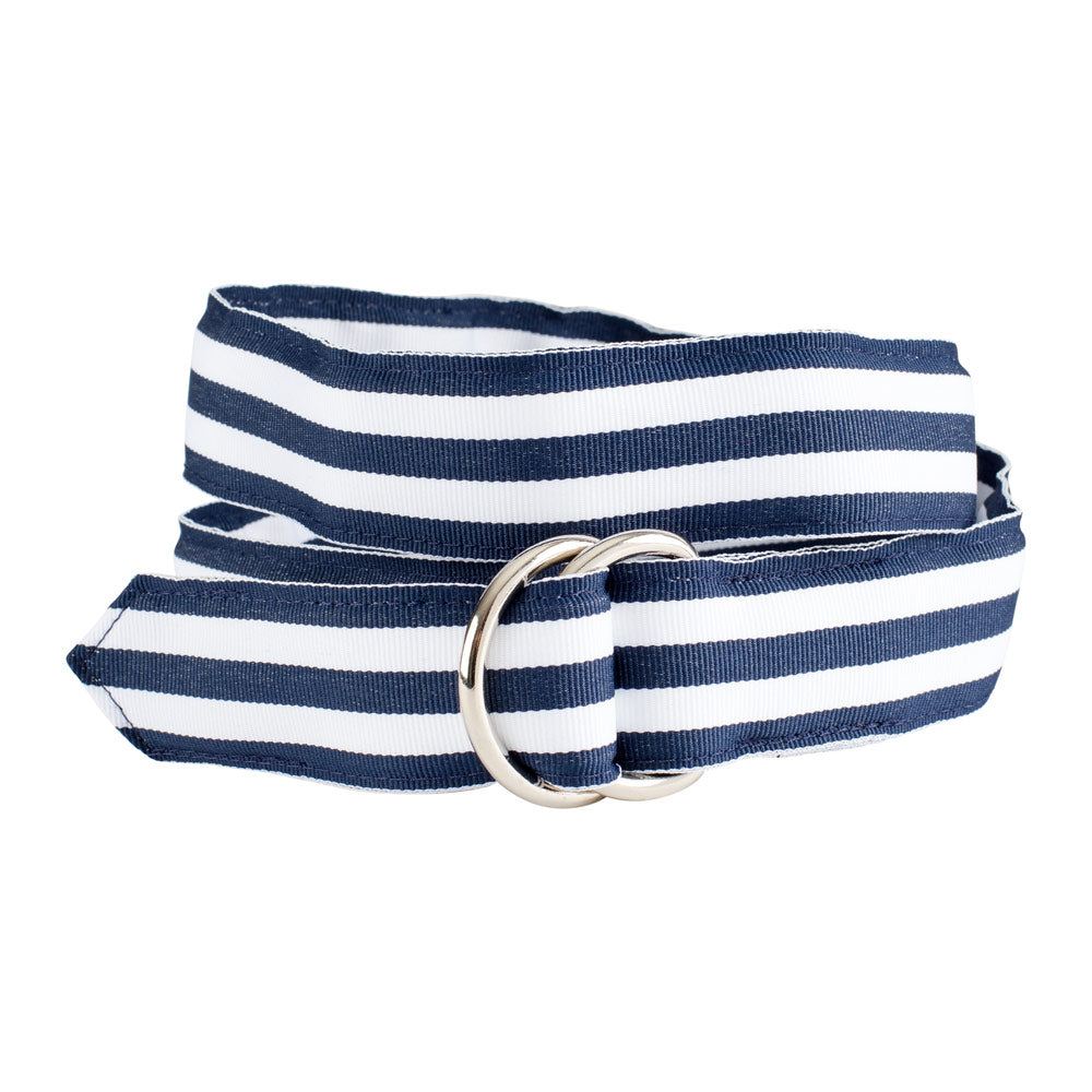 Navy &amp; White Grosgrain Ribbon D-Ring Belt