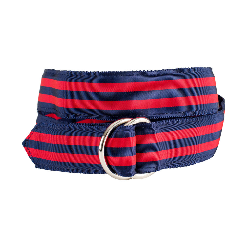 Navy &amp; Red Grosgrain Ribbon D-Ring Belt
