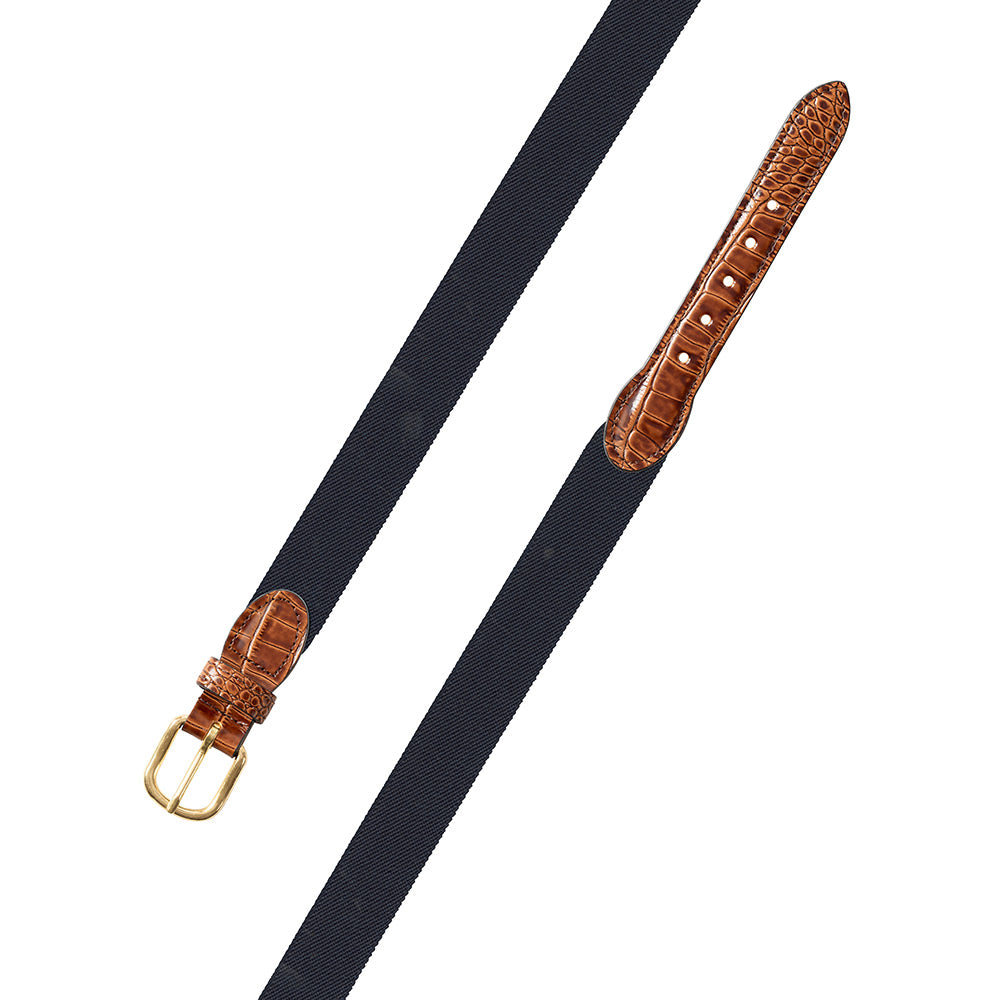 Navy Belgian Stretch Leather Tab Belt