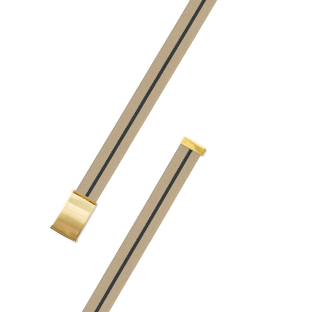 Tan &amp; Navy Belgian Stretch Military Buckle Belt