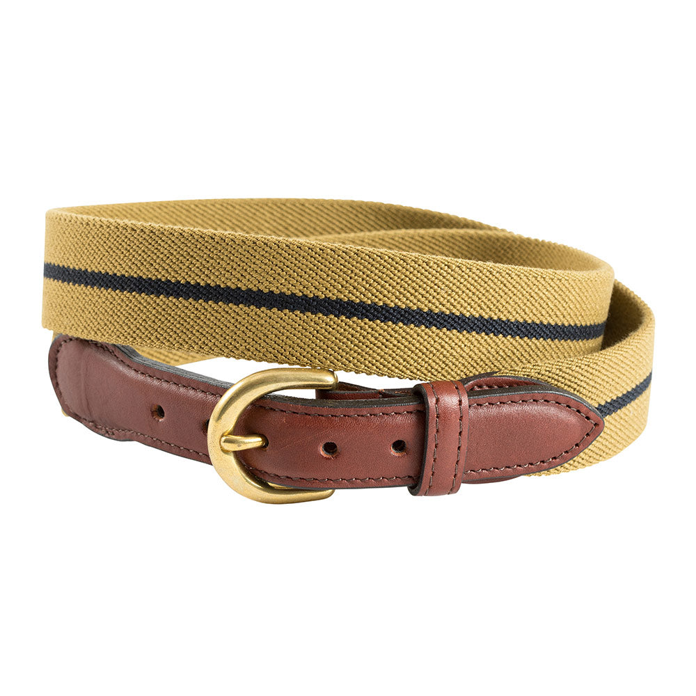 Ochre &amp; Navy Belgian Stretch Leather Tab Belt