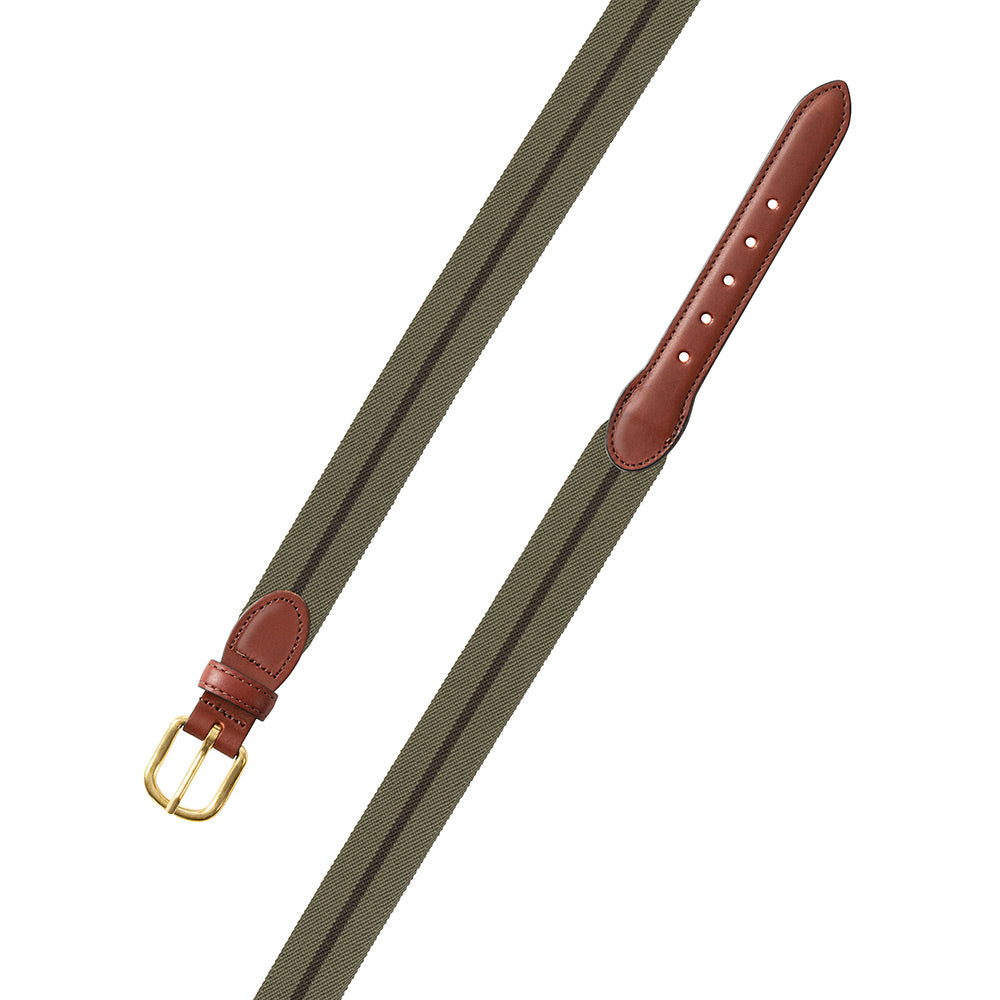 Olive &amp; Brown Belgian Stretch Leather Tab Belt