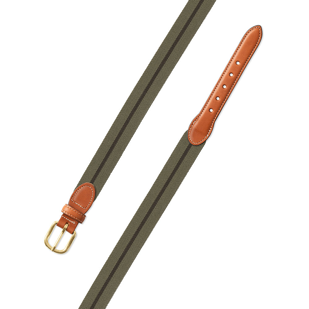Olive &amp; Brown Belgian Stretch Leather Tab Belt