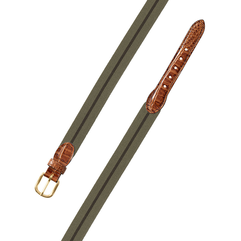 Olive &amp; Brown Belgian Stretch Leather Tab Belt