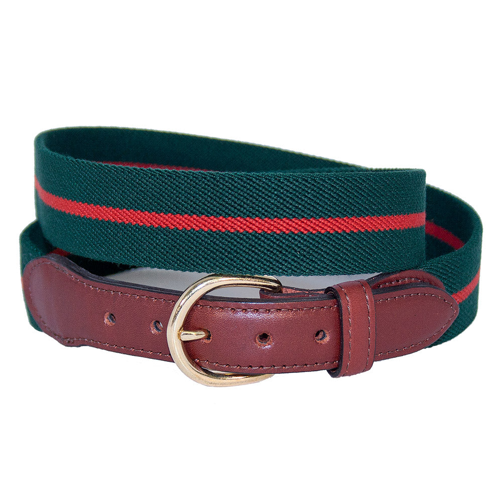 Forest Green &amp; Red Belgian Stretch Leather Tab Belt