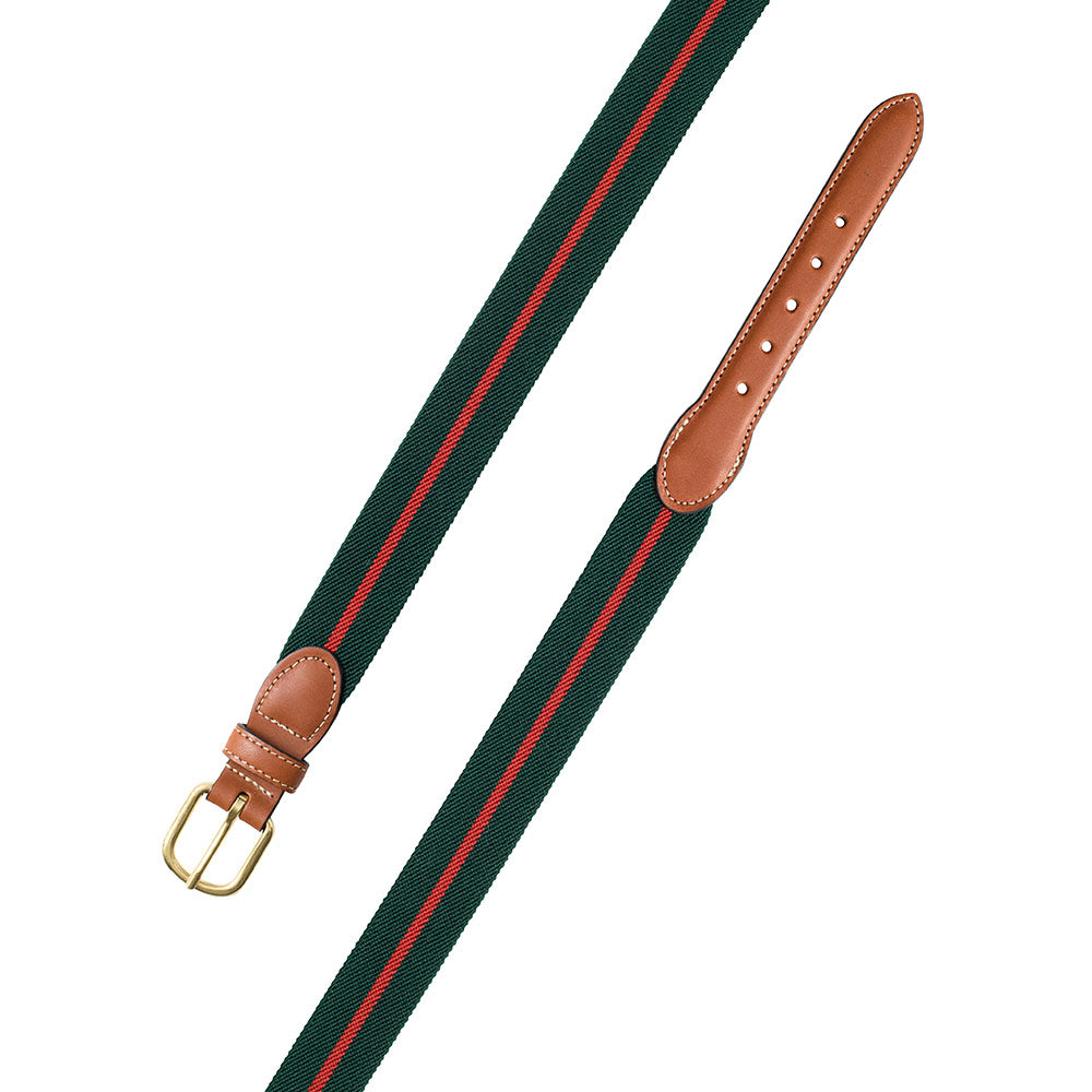Forest Green &amp; Red Belgian Stretch Leather Tab Belt