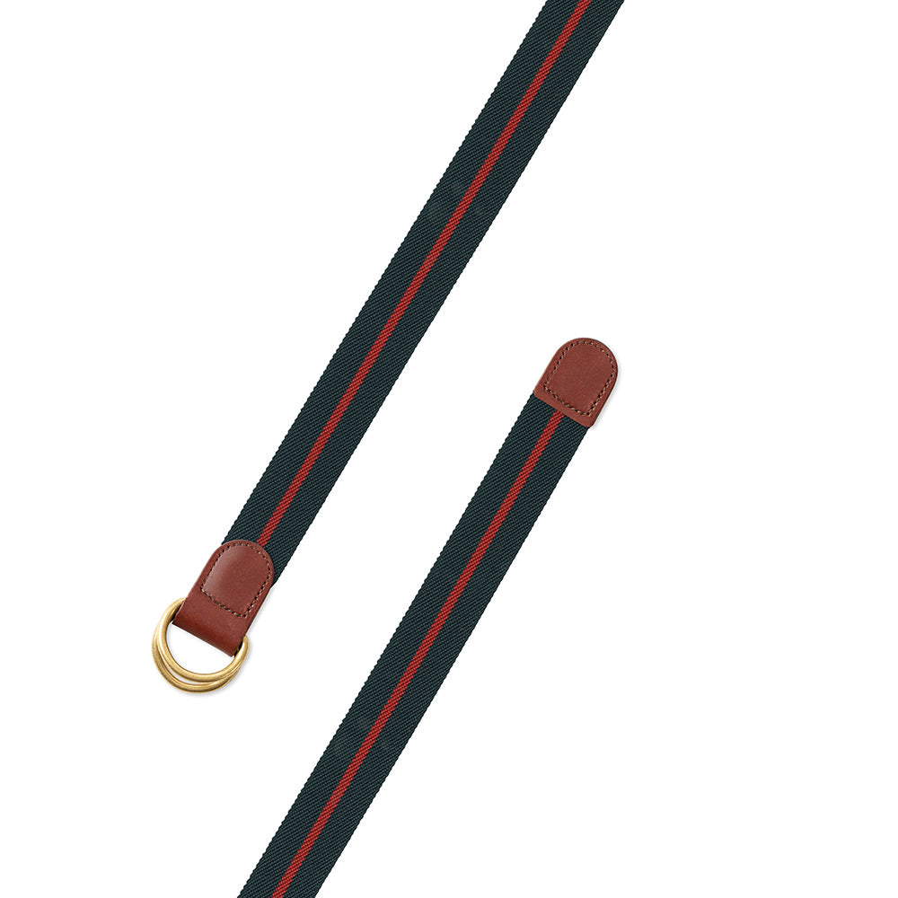 Forest Green &amp; Red Belgian Stretch D-Ring Belt