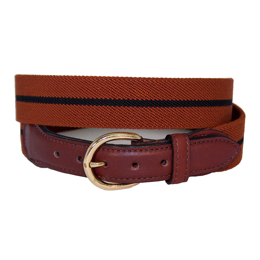 Rust &amp; Navy Belgian Stretch Leather Tab Belt