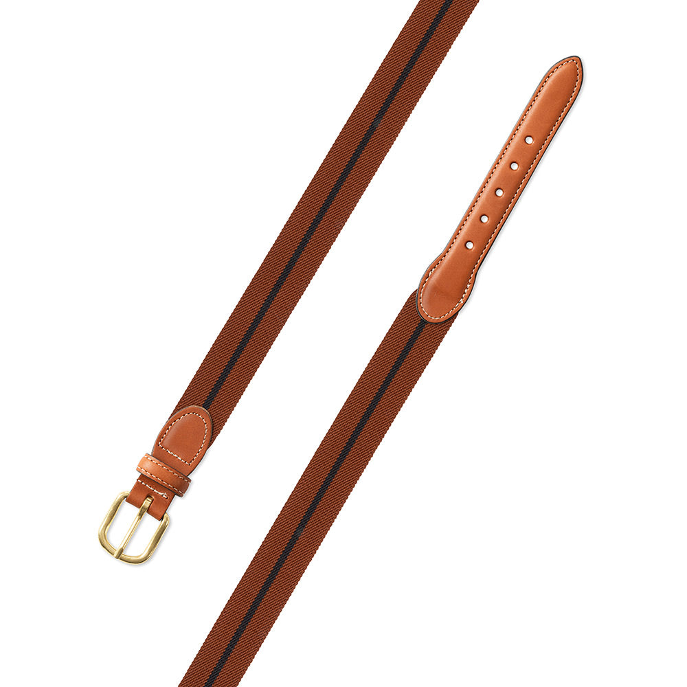 Rust &amp; Navy Belgian Stretch Leather Tab Belt