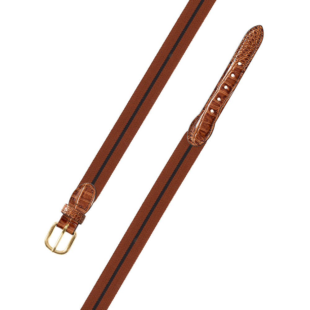 Rust &amp; Navy Belgian Stretch Leather Tab Belt