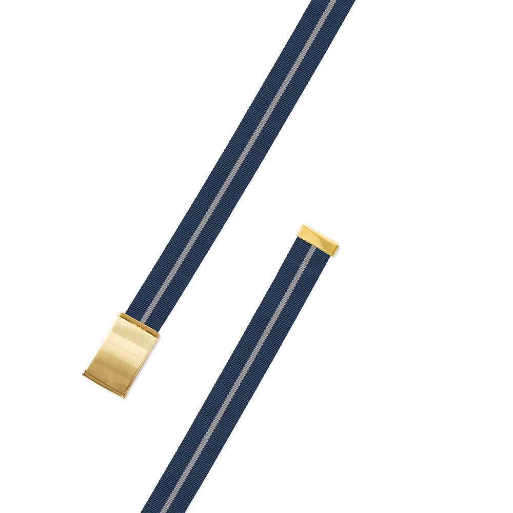 Blue &amp; Grey Belgian Stretch Military Buckle Belt