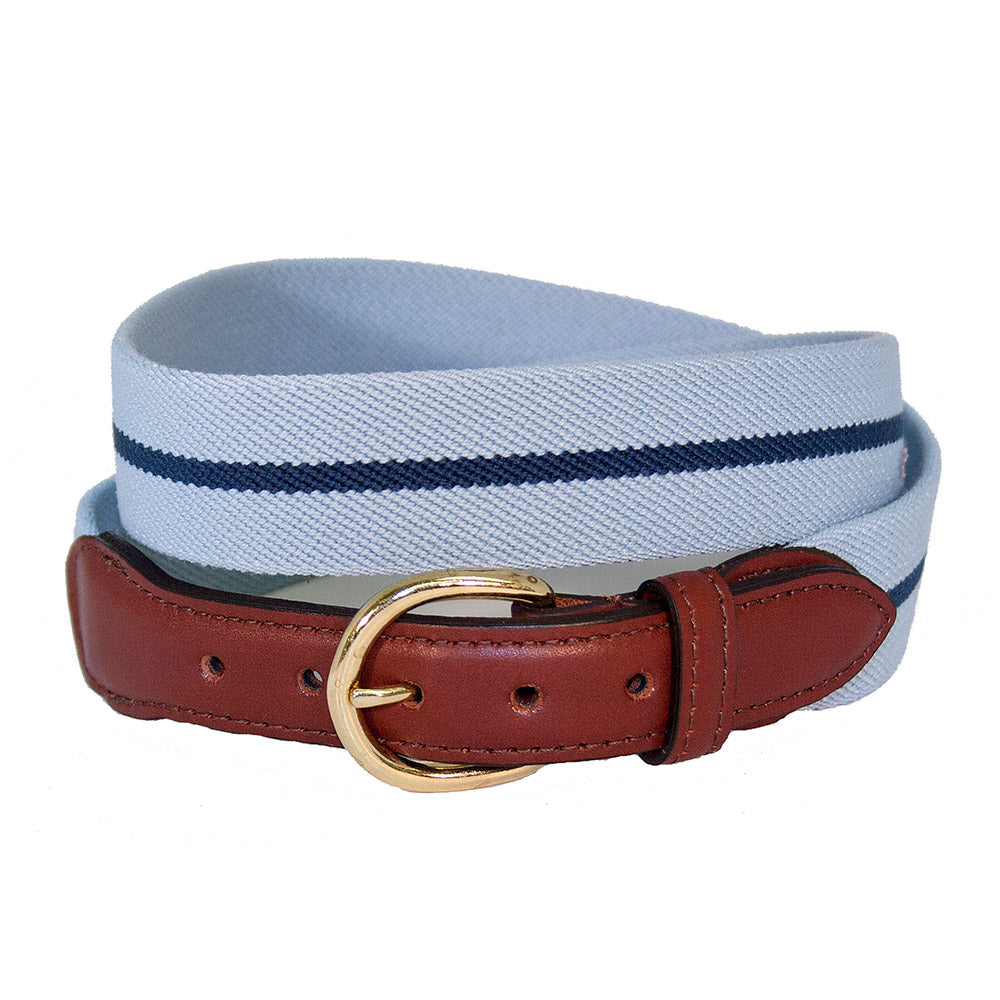 Sky &amp; Navy Belgian Stretch Leather Tab Belt