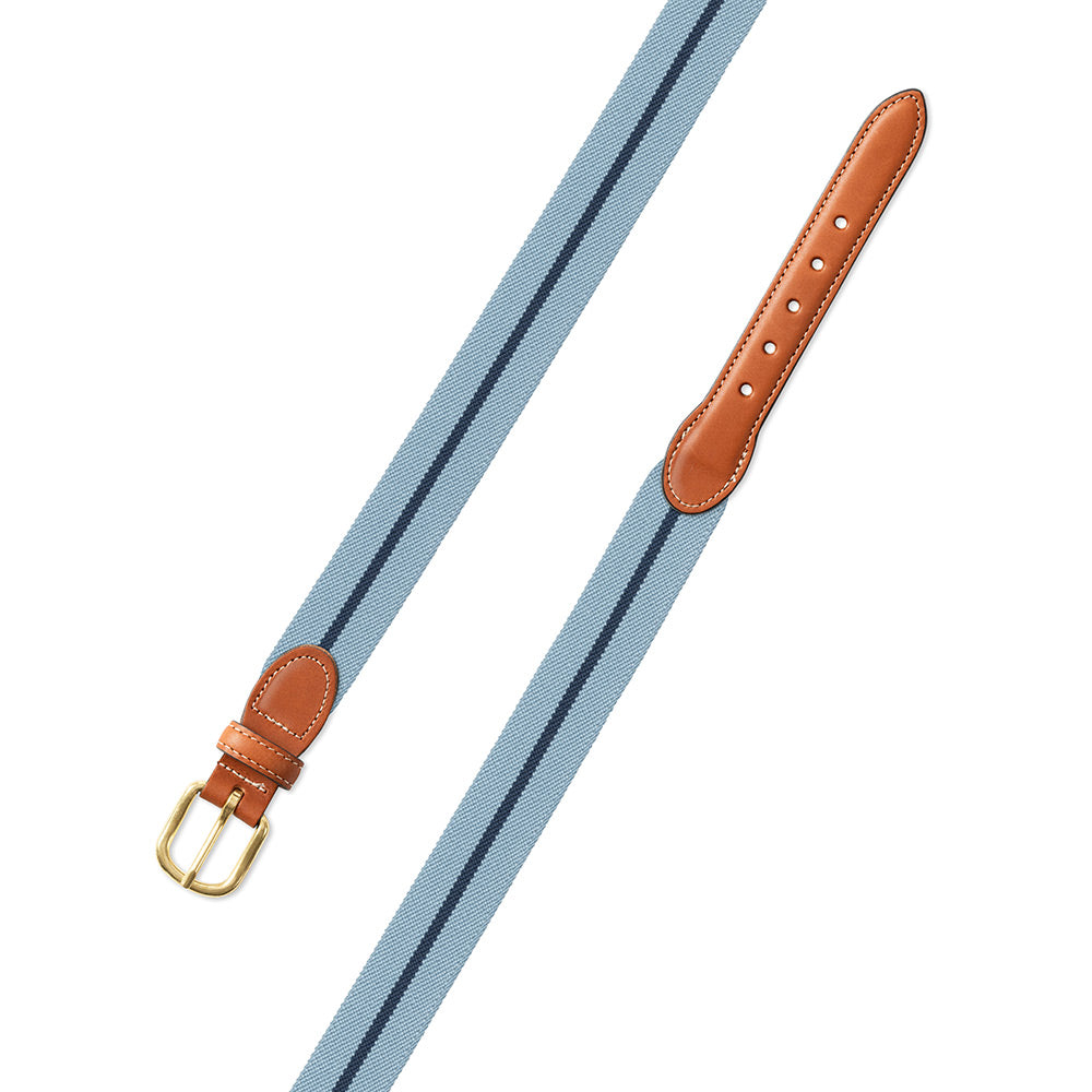 Sky &amp; Navy Belgian Stretch Leather Tab Belt