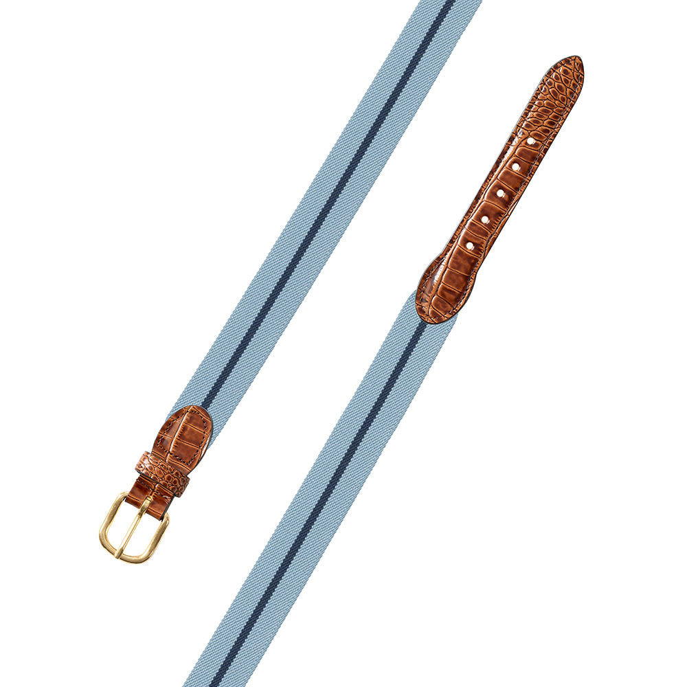 Sky &amp; Navy Belgian Stretch Leather Tab Belt