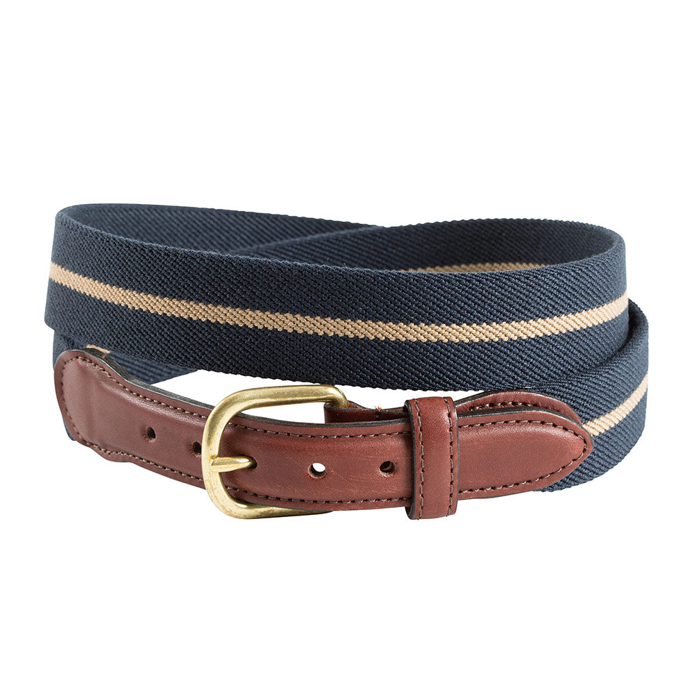 Navy &amp; Khaki Belgian Stretch Leather Tab Belt
