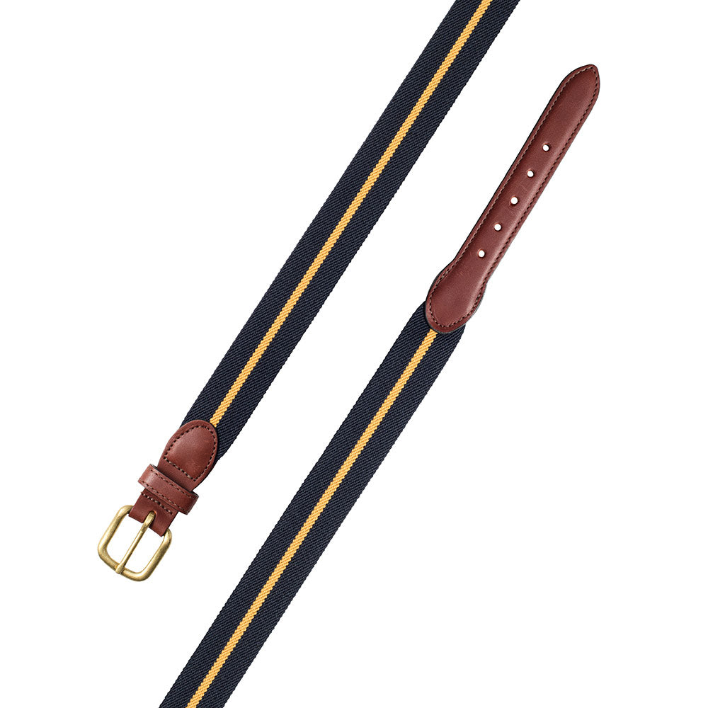 Navy &amp; Gold Belgian Stretch Leather Tab Belt