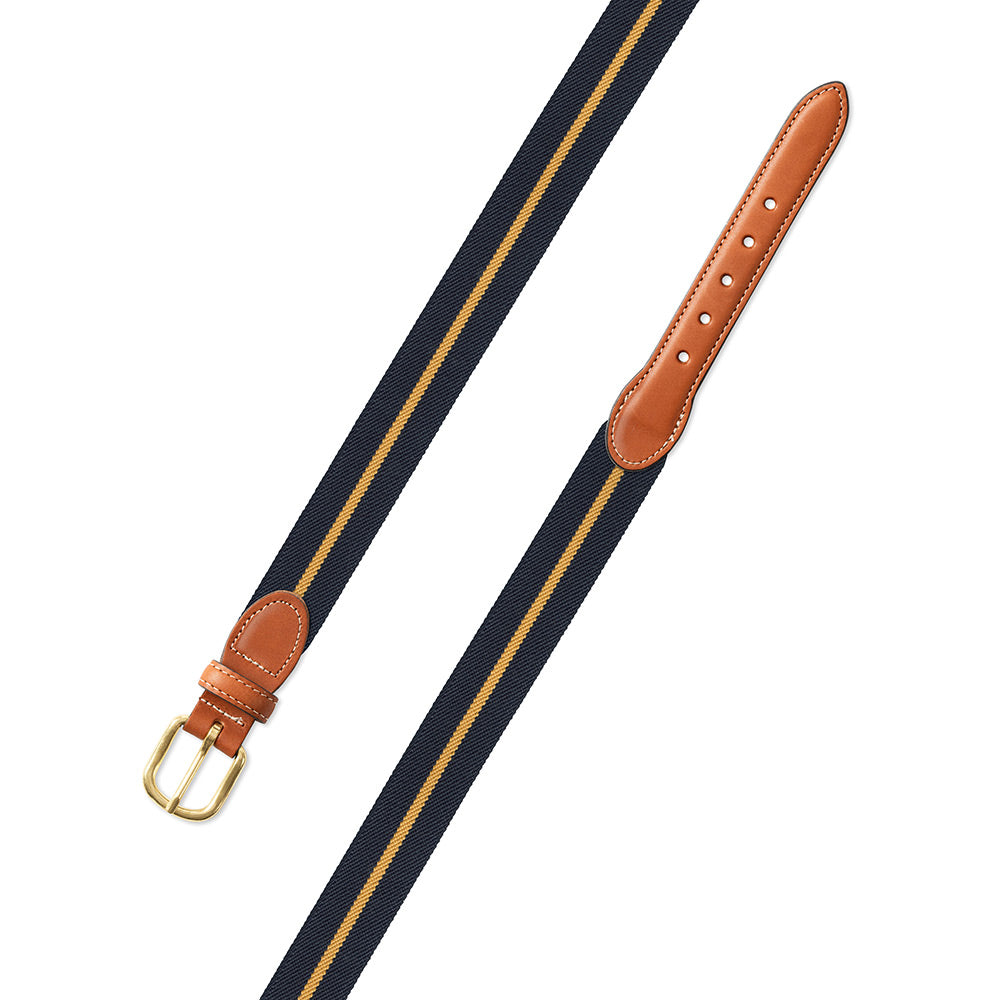 Navy &amp; Gold Belgian Stretch Leather Tab Belt