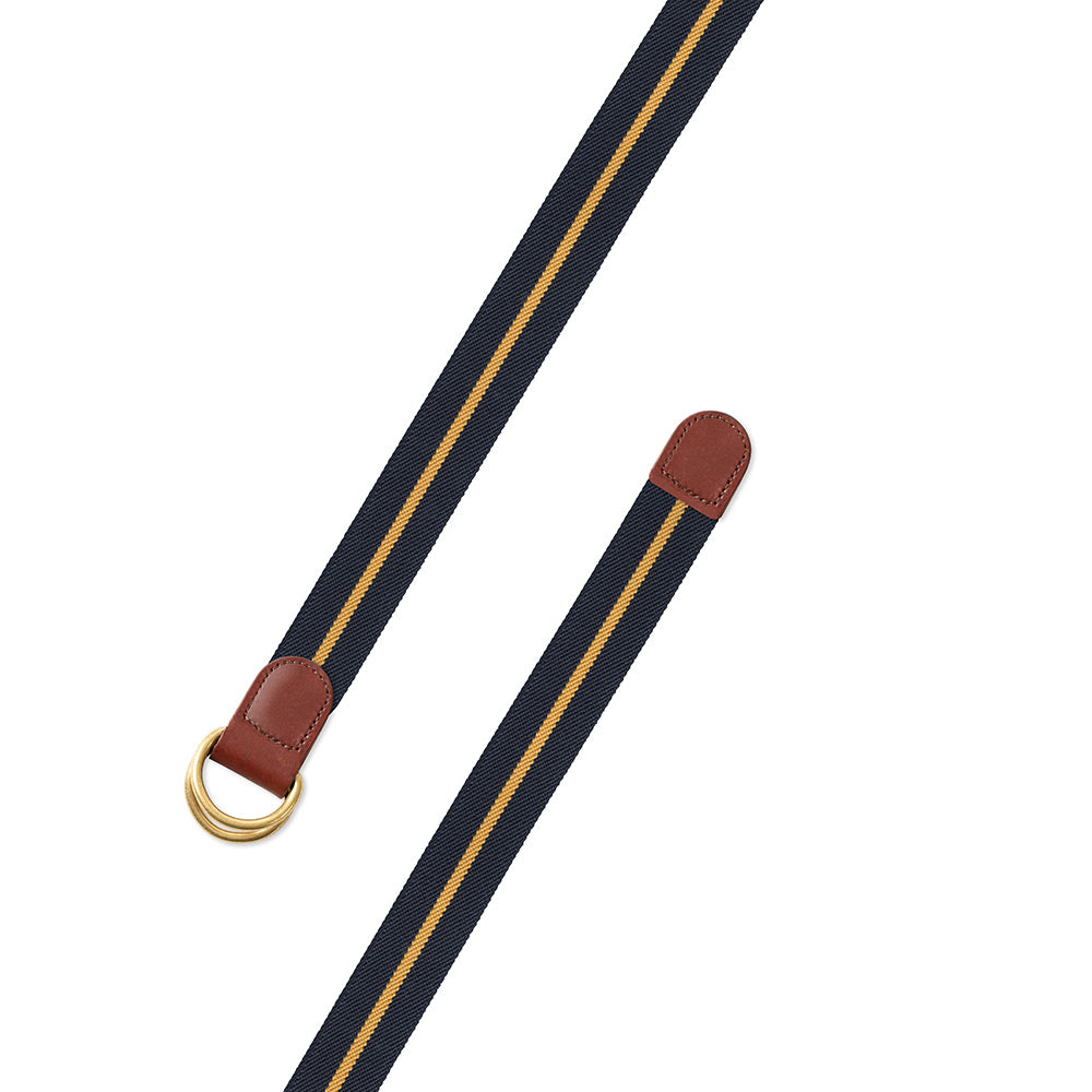 Navy &amp; Gold Belgian Stretch D-Ring Belt