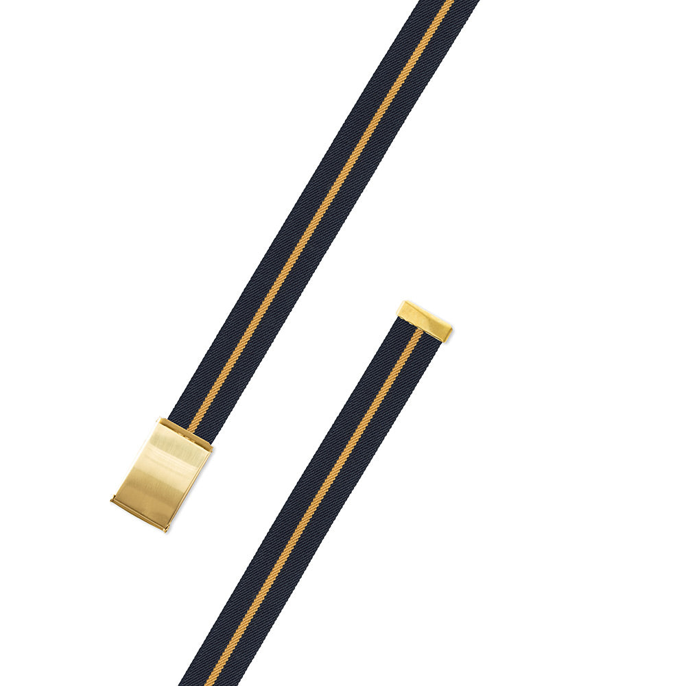 Navy &amp; Gold Belgian Stretch Military Buckle Belt