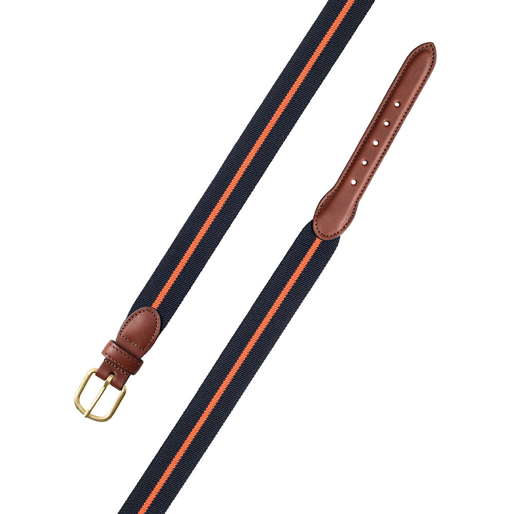 Navy &amp; Orange Belgian Stretch Leather Tab Belt