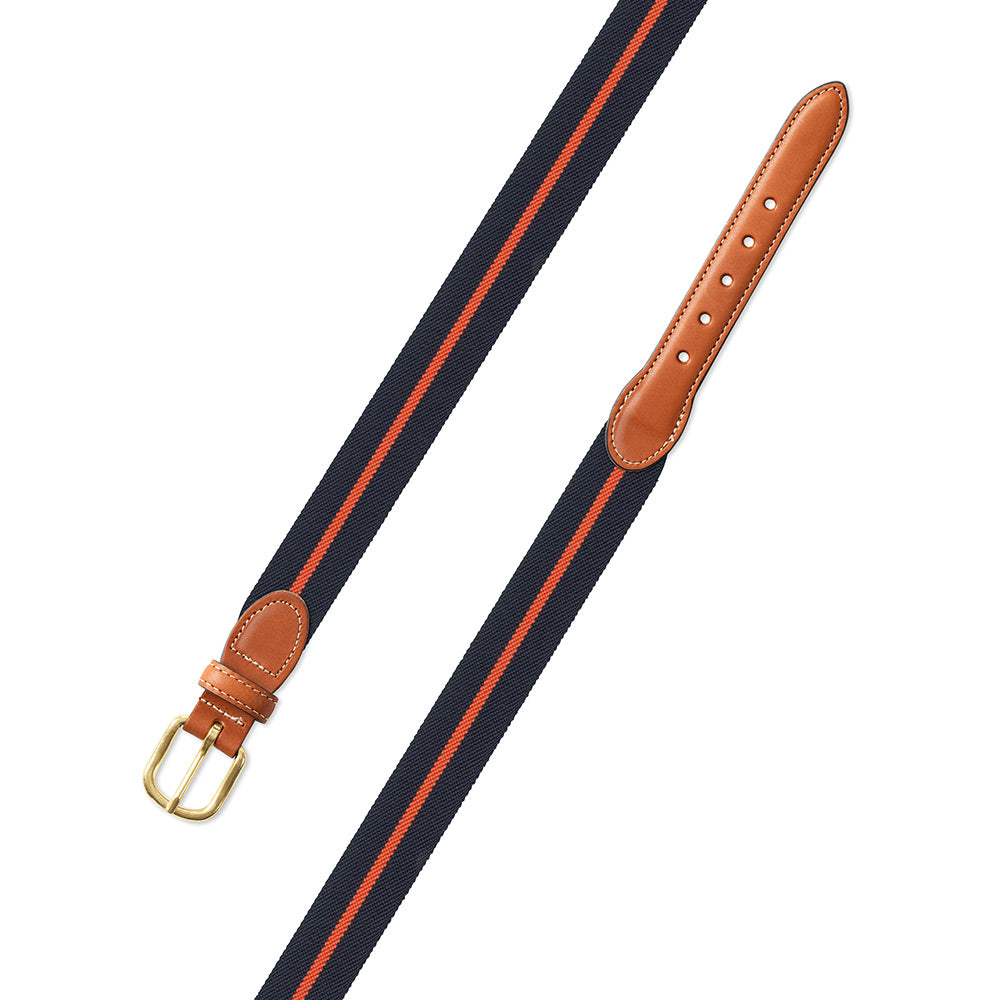 Navy &amp; Orange Belgian Stretch Leather Tab Belt