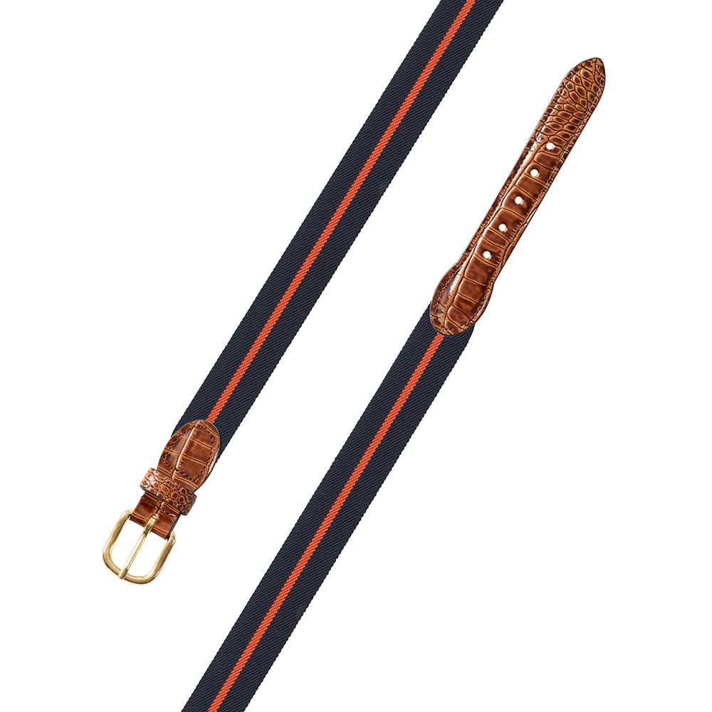 Navy & Orange Belgian Stretch Leather Tab Belt - Barrons-Hunter