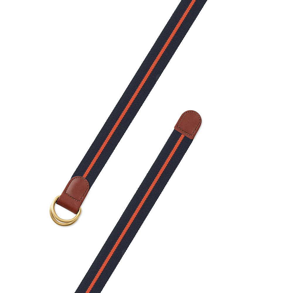 Navy &amp; Orange Belgian Stretch D-Ring Belt