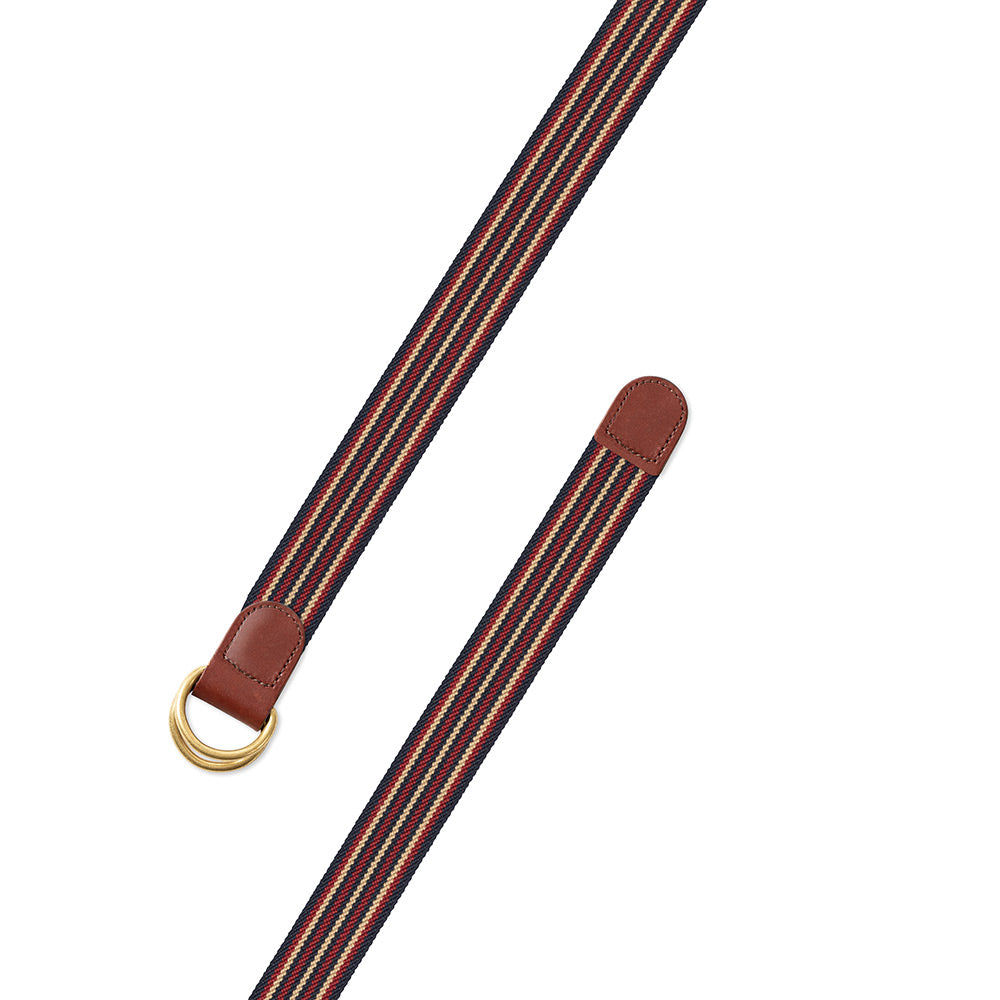 Navy, Burgundy &amp; Tan Belgian Stretch D-Ring Belt