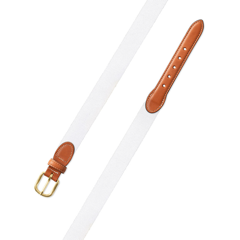 Textured White Belgian Surcingle Leather Tab Belt