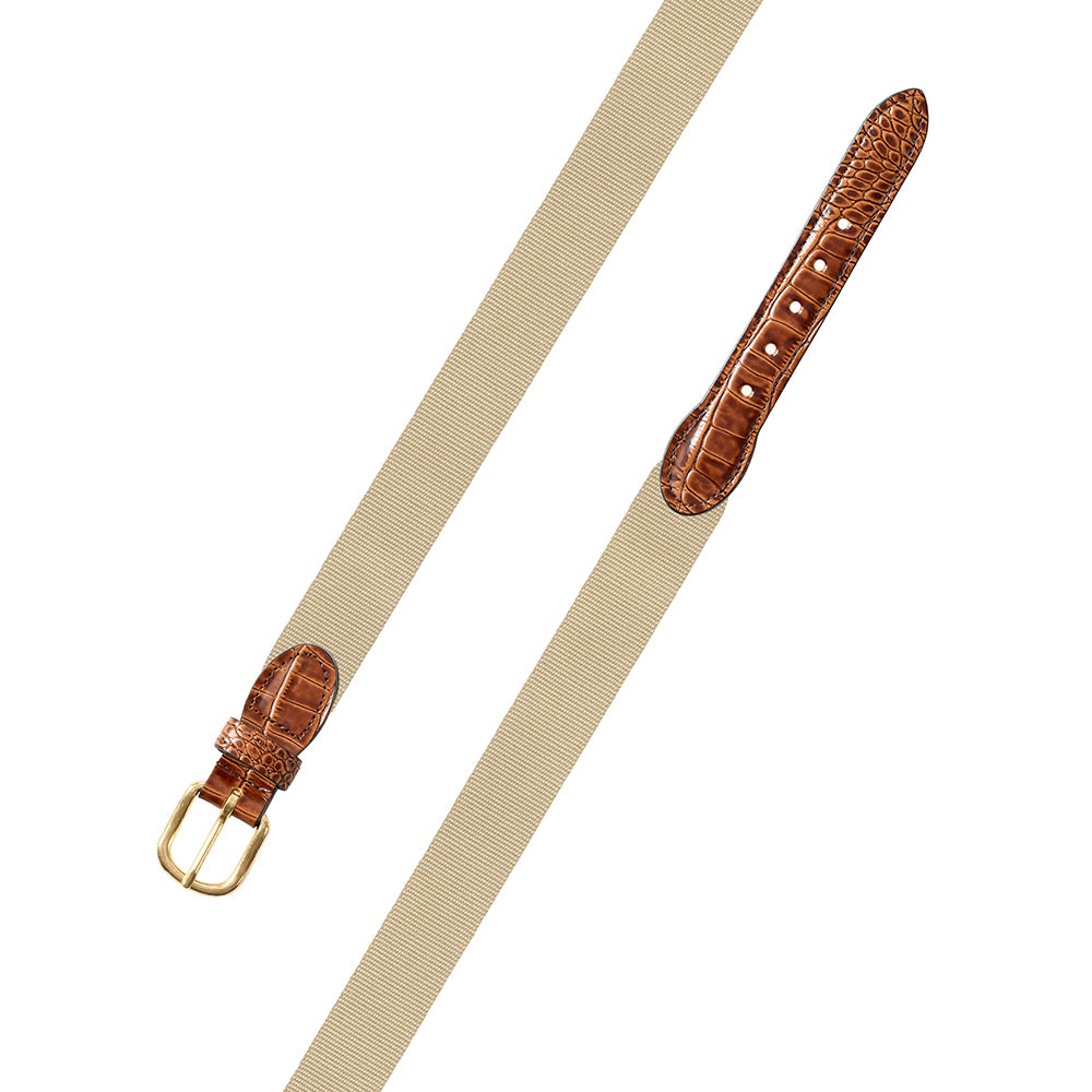 Textured Khaki Belgian Surcingle Leather Tab Belt