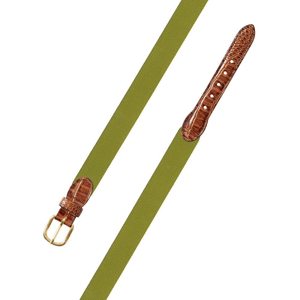 Textured Grass Green Belgian Surcingle Leather Tab Belt