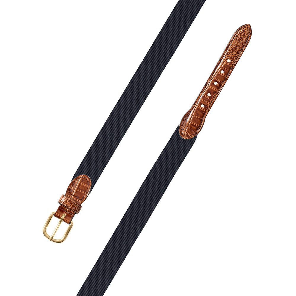 Textured Navy Belgian Surcingle Leather Tab Belt