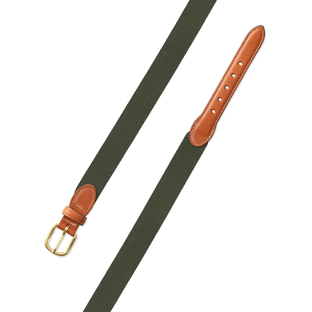 Textured Olive Green Belgian Surcingle Leather Tab Belt