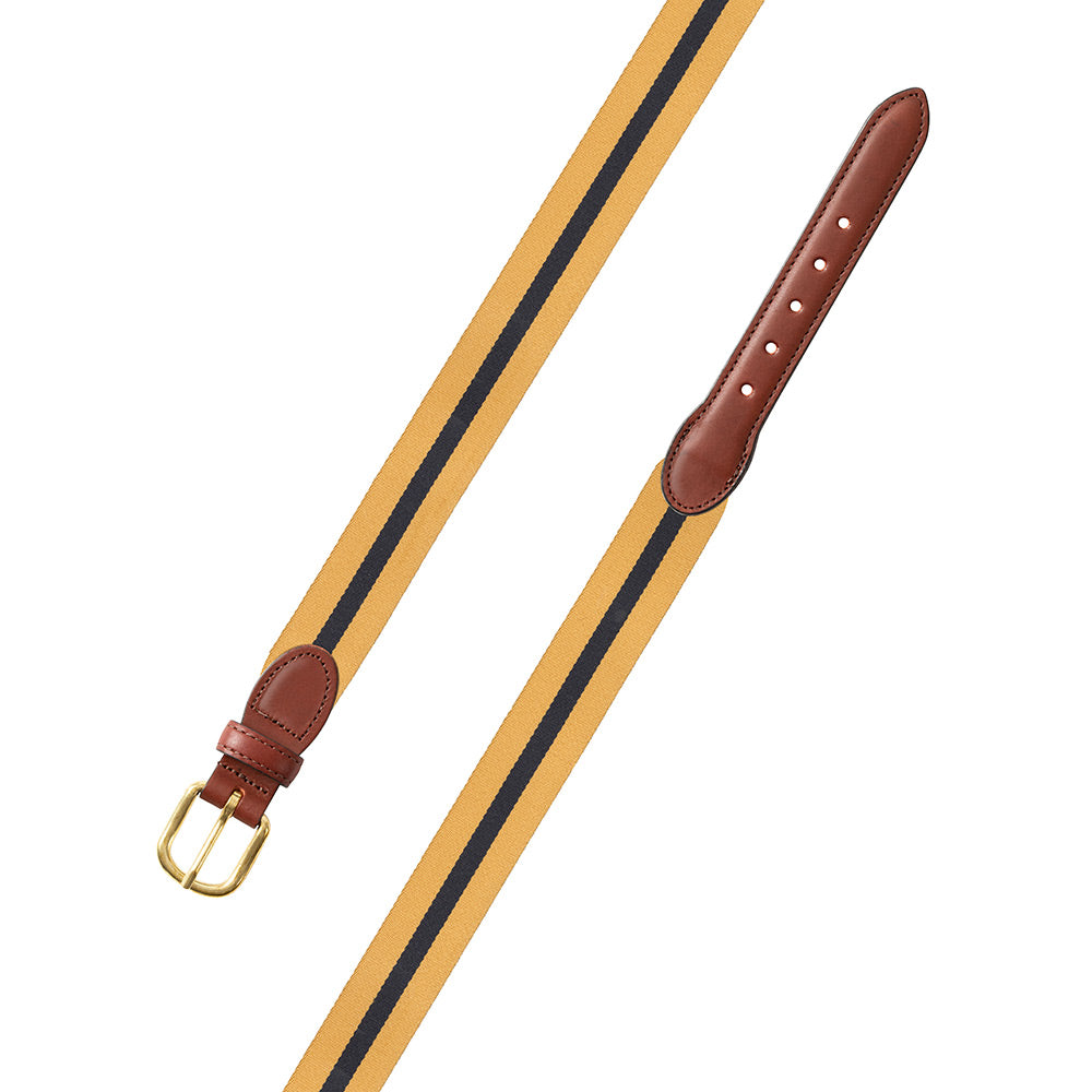 Yellow &amp; Navy Belgian Surcingle Leather Tab Belt