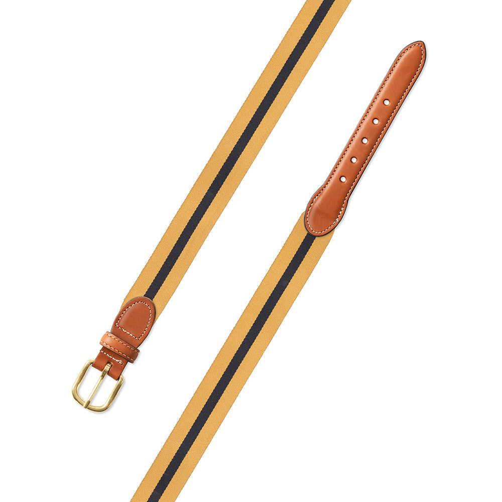 Yellow &amp; Navy Belgian Surcingle Leather Tab Belt