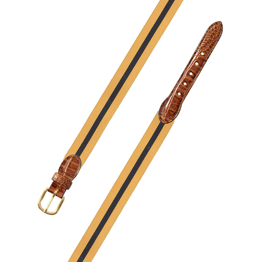 Yellow &amp; Navy Belgian Surcingle Leather Tab Belt