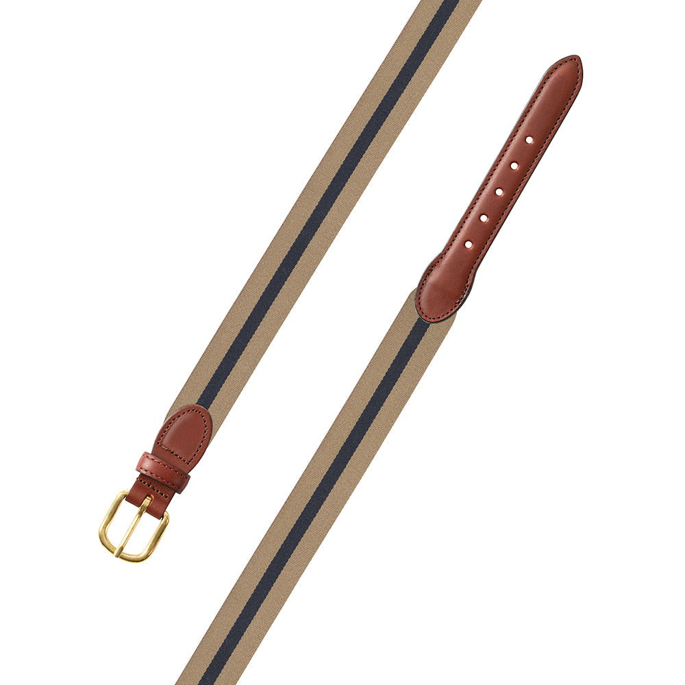 Tan &amp; Navy Belgian Surcingle Leather Tab Belt