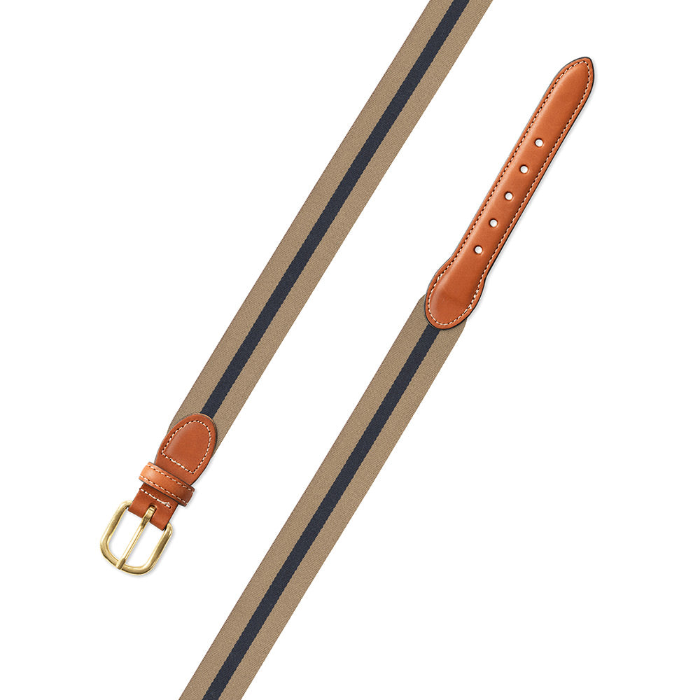 Tan &amp; Navy Belgian Surcingle Leather Tab Belt