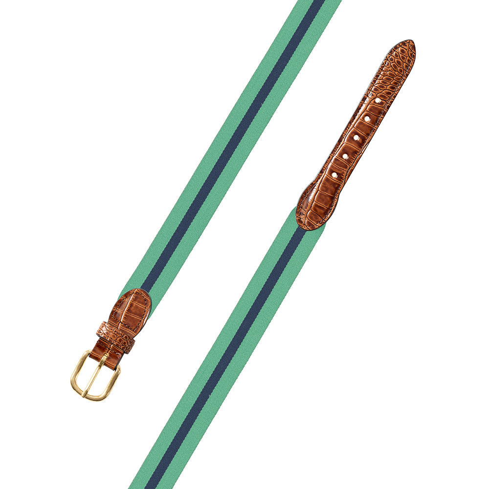 Mint Green &amp; Navy Belgian Surcingle Leather Tab Belt
