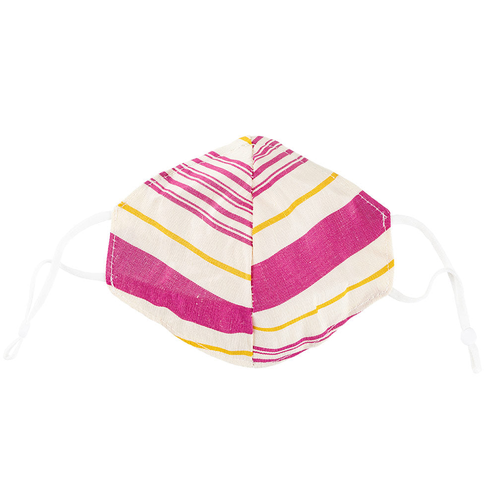 Pink &amp; Yellow Angled Stripe Face Mask with Adjustable Elastic Ear Loops