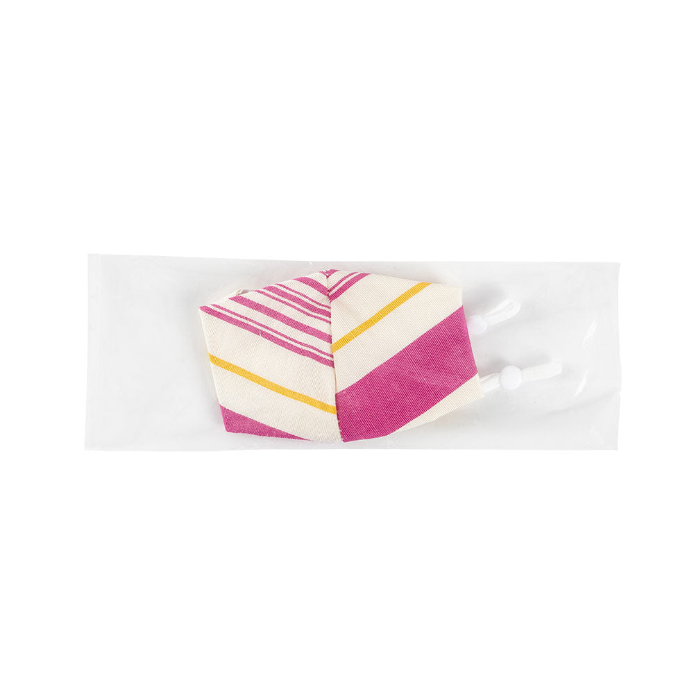 Pink &amp; Yellow Angled Stripe Face Mask with Adjustable Elastic Ear Loops