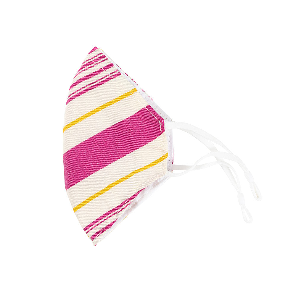 Pink &amp; Yellow Angled Stripe Face Mask with Adjustable Elastic Ear Loops