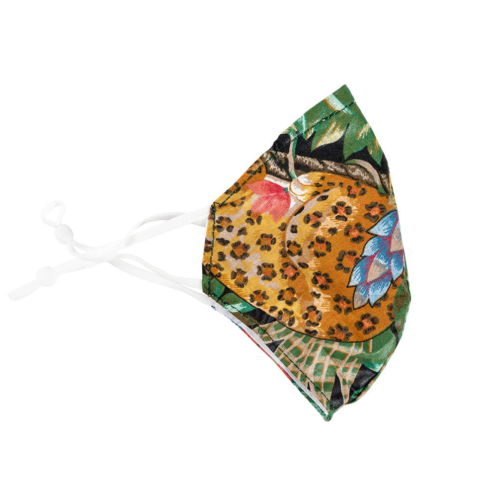 Tropical Green Face Mask with Adjustable Elastic Ear Loops