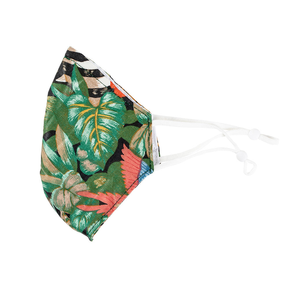 Tropical Green Face Mask with Adjustable Elastic Ear Loops