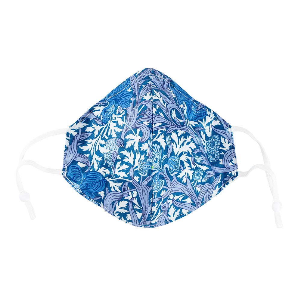 Blue &amp; White Floral Face Mask with Adjustable Elastic Ear Loops